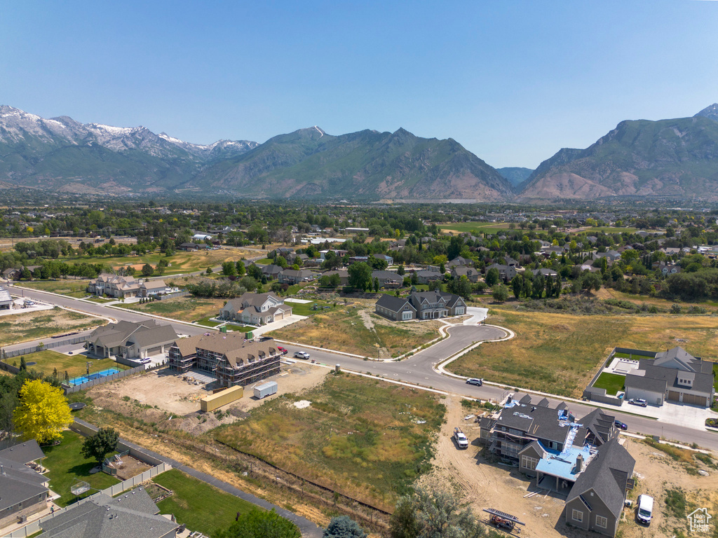 Aerial perspective of suburban area with mountains