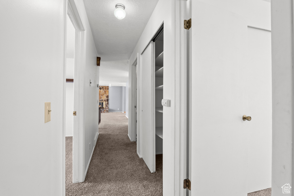 Corridor featuring carpet flooring