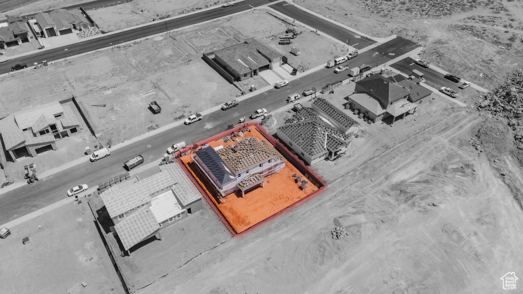 Aerial view of property's location featuring property parcel outlined