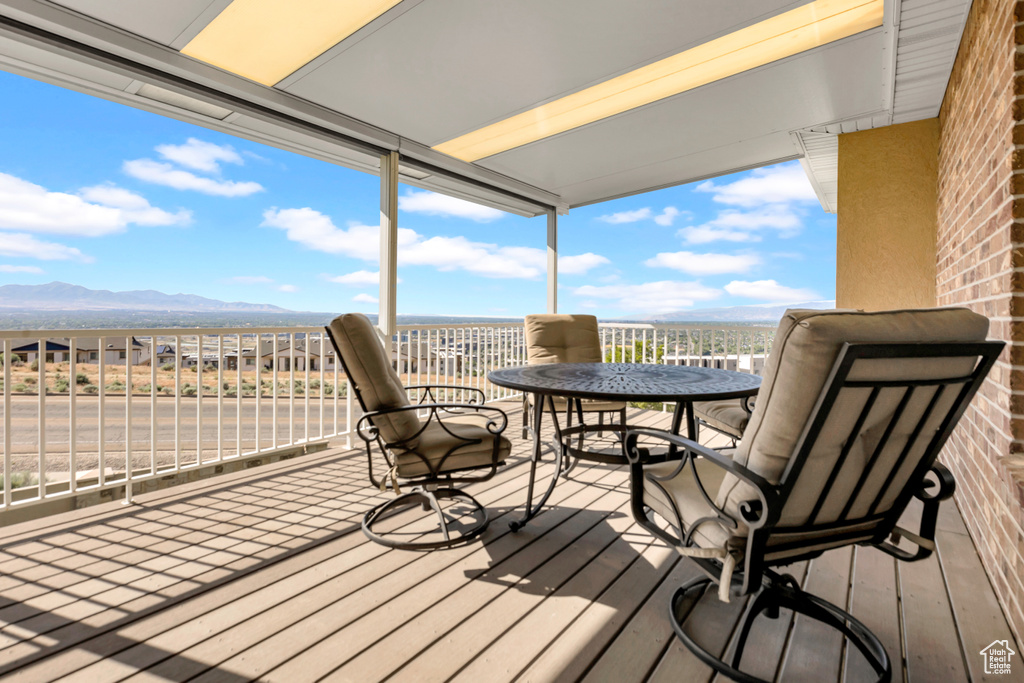 Deck featuring a mountain view