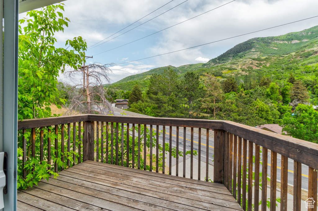 Wooden deck with a mountain view