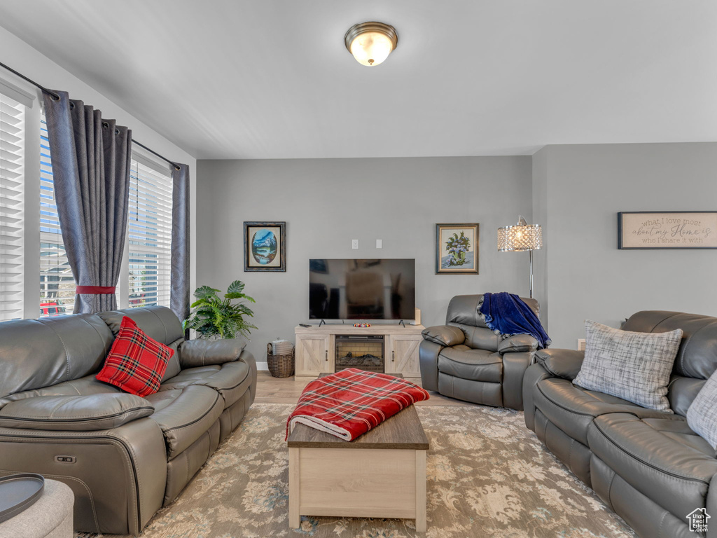 Living area featuring light wood finished floors