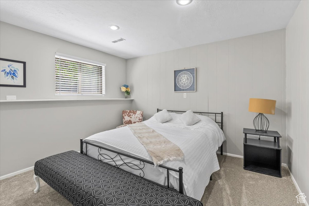 Bedroom with carpet flooring and recessed lighting