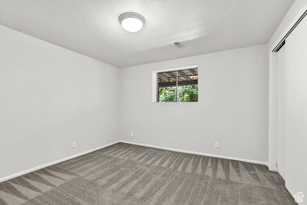 Unfurnished room with carpet floors and a textured ceiling