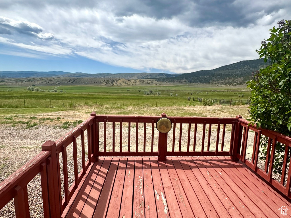 Deck featuring a mountain view