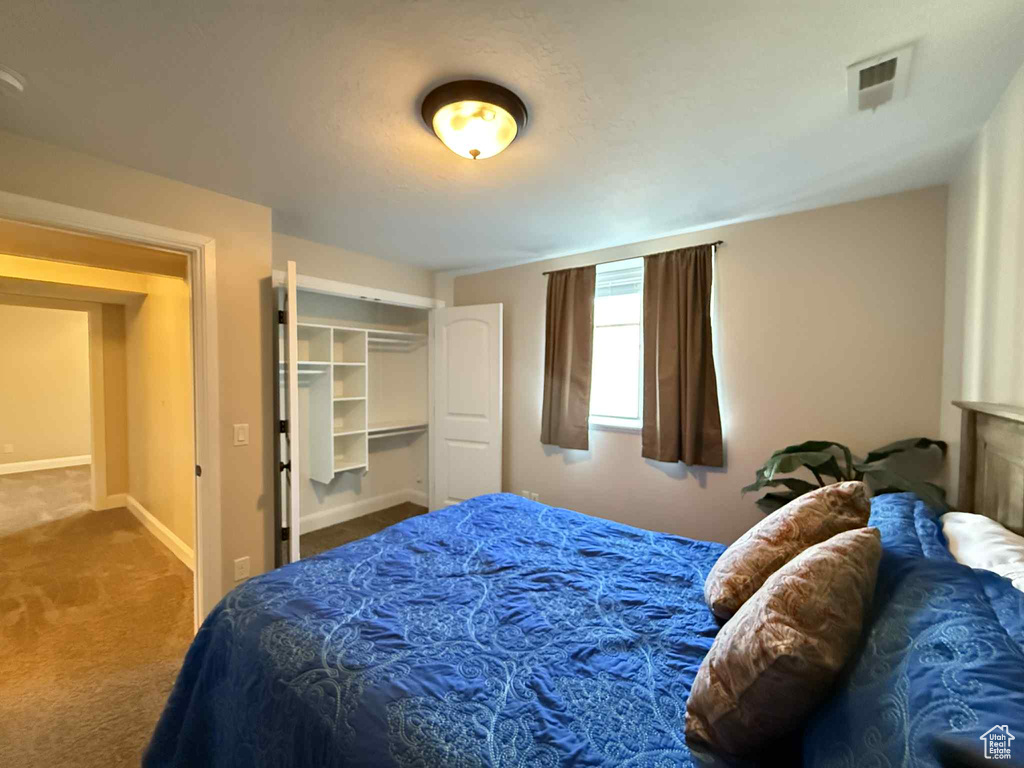 Bedroom with carpet floors and a closet