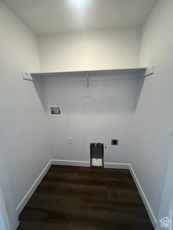Laundry room featuring hookup for a washing machine, dark wood-style flooring, and hookup for an electric dryer