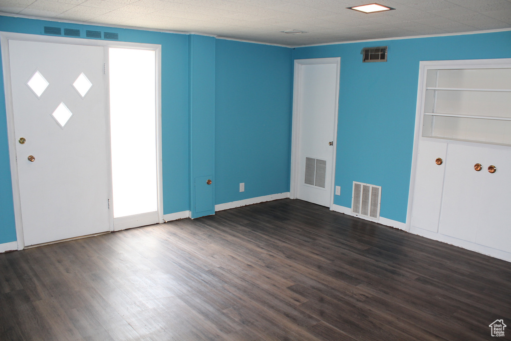 Entrance foyer with dark wood-style flooring