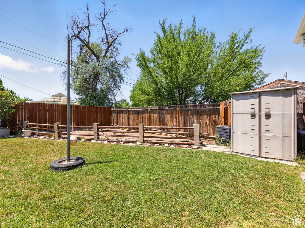 View of fenced backyard
