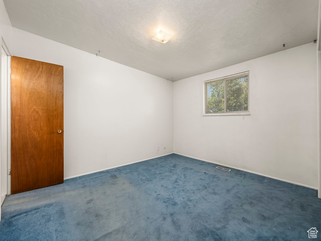 Spare room with carpet and a textured ceiling