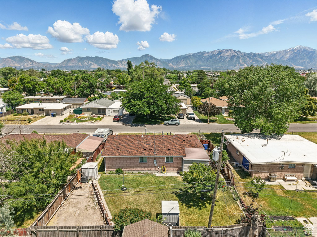 Aerial perspective of suburban area featuring mountains