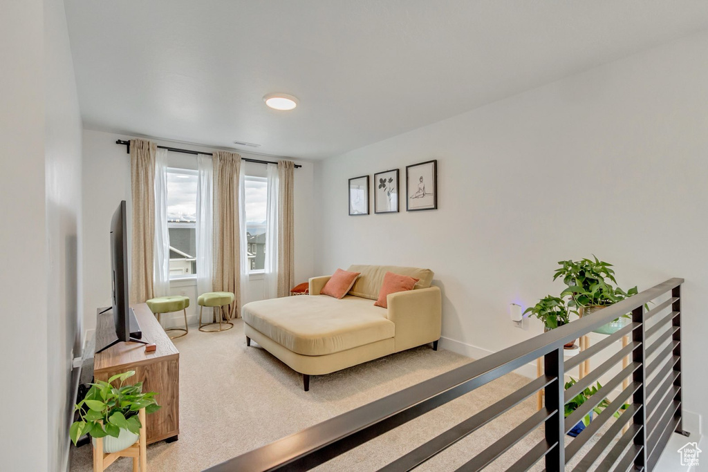 Living area featuring carpet flooring