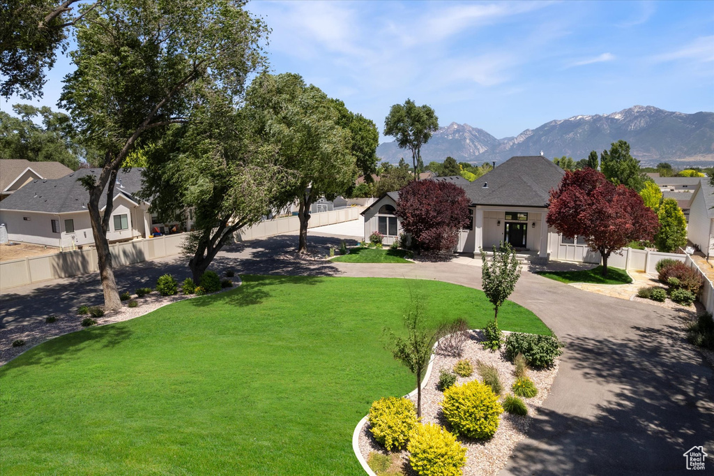 View of front of home with a mountain view