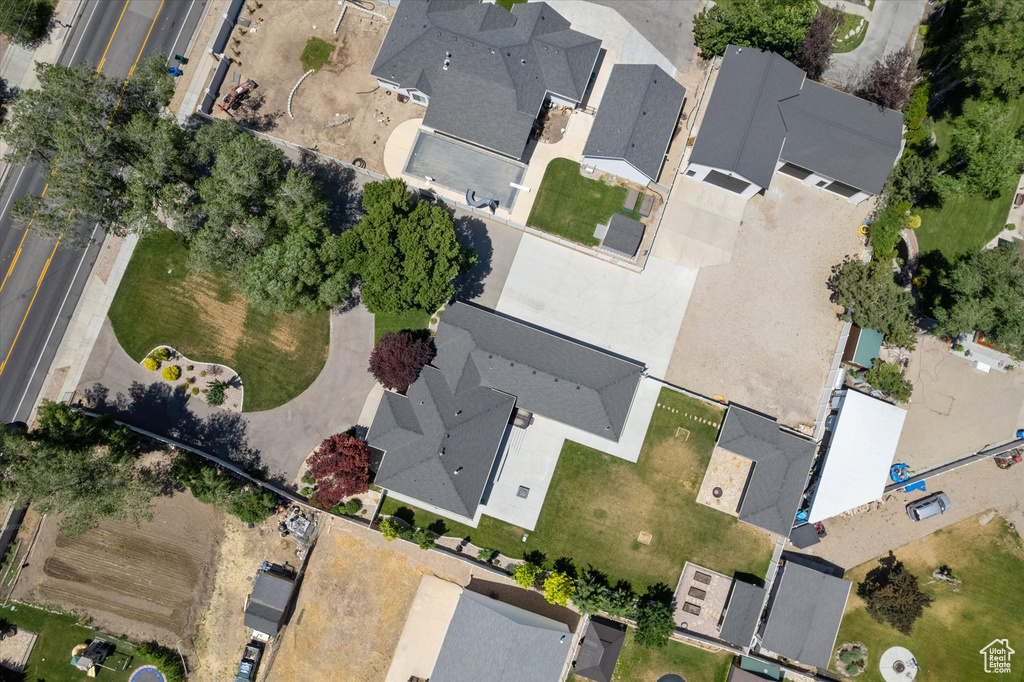 Aerial overview of property\'s location with nearby suburban area
