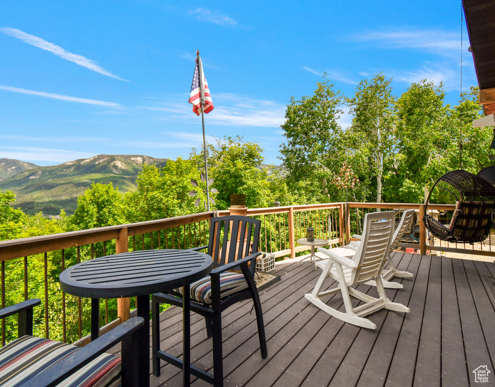 Wooden deck with a mountain view