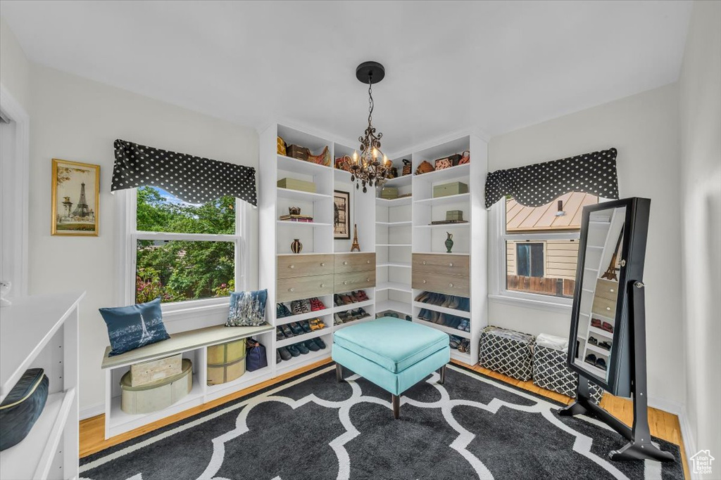 Sitting room with a chandelier