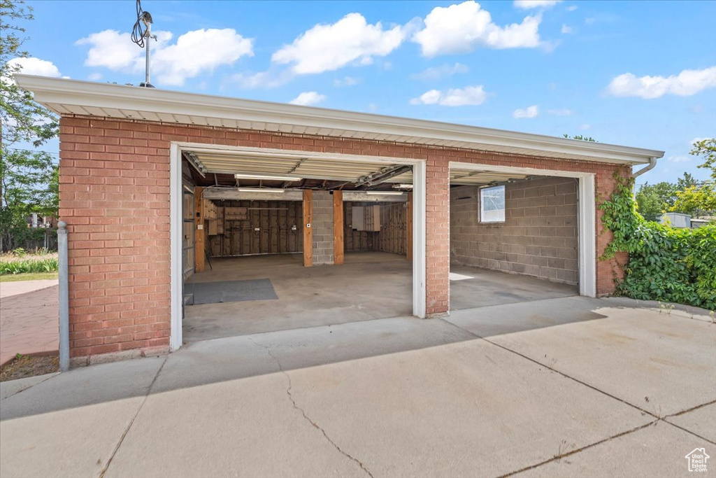 View of detached garage
