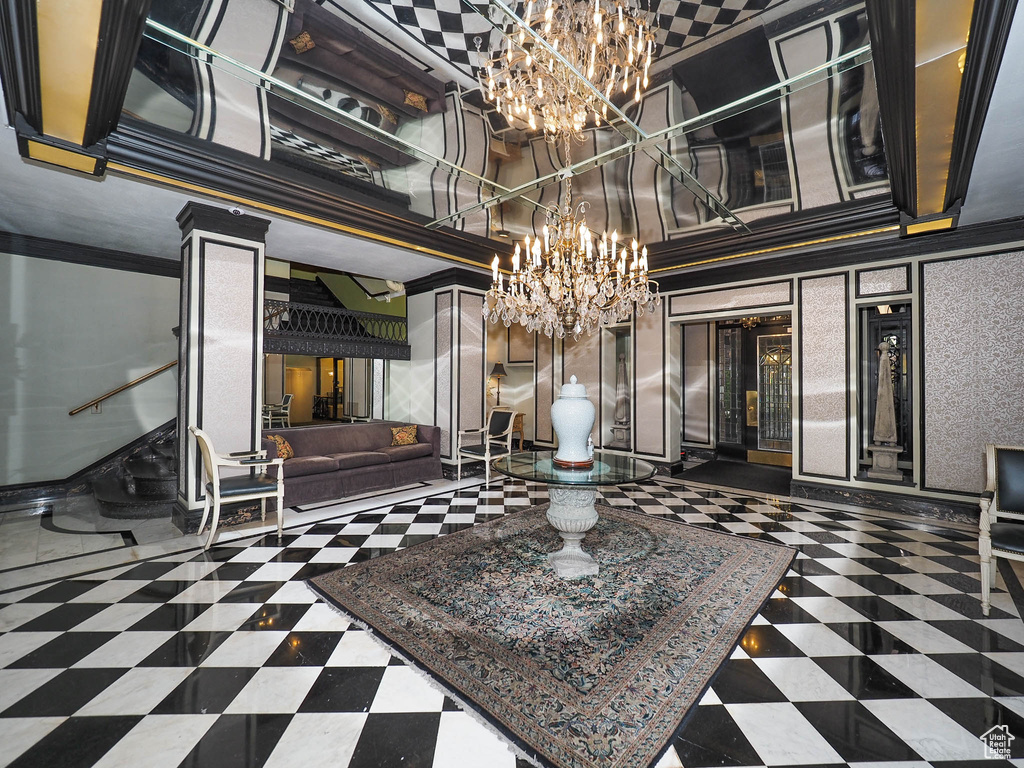 Building lobby with a high ceiling