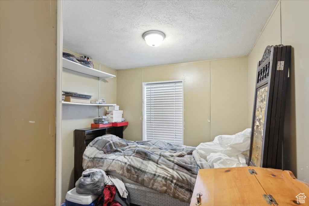 Bedroom with a textured ceiling