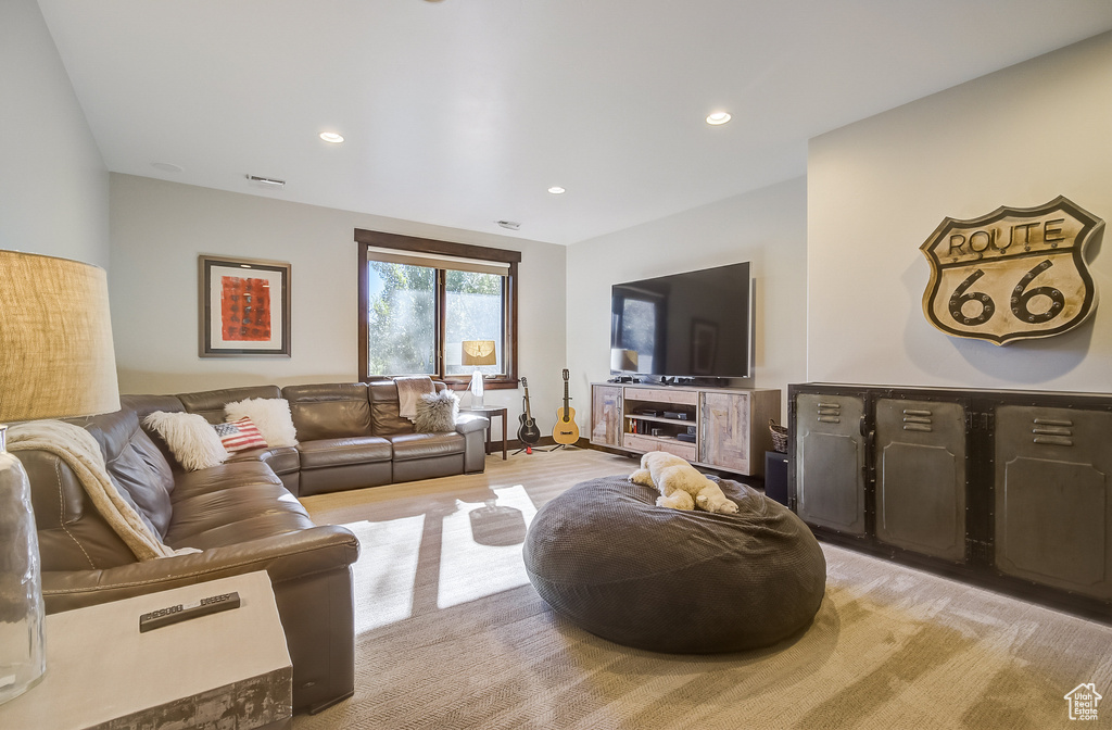 Living room with recessed lighting