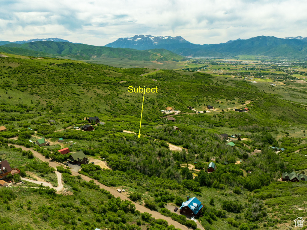 Aerial view of a mountain backdrop
