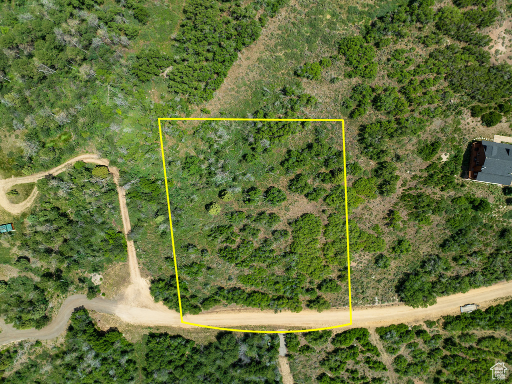 Aerial overview of property's location featuring property parcel outlined