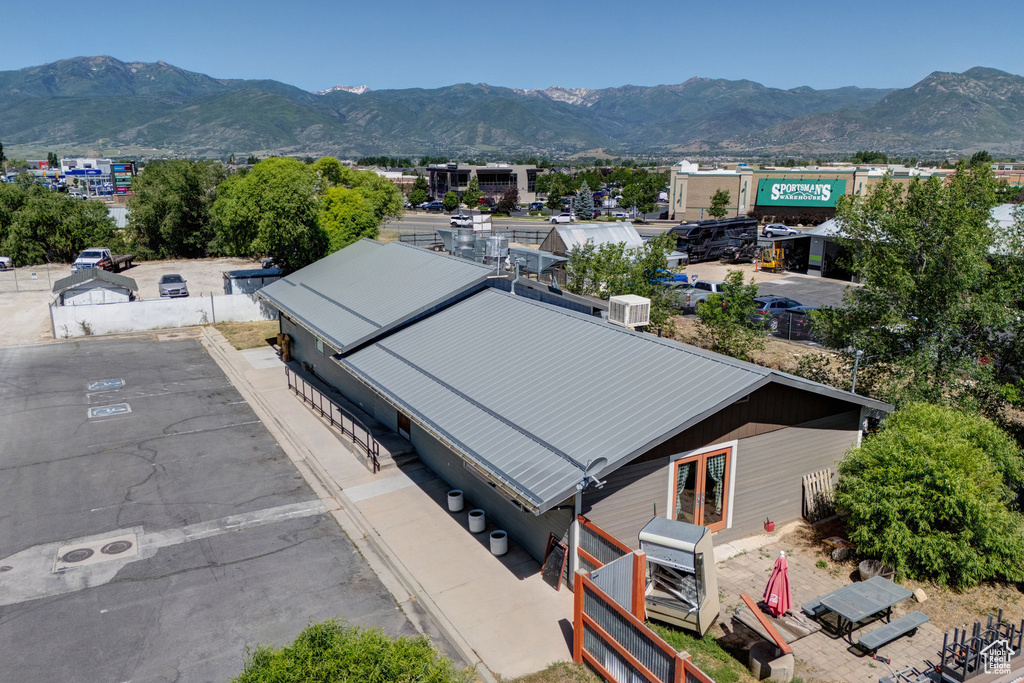 Drone / aerial view of a mountain backdrop