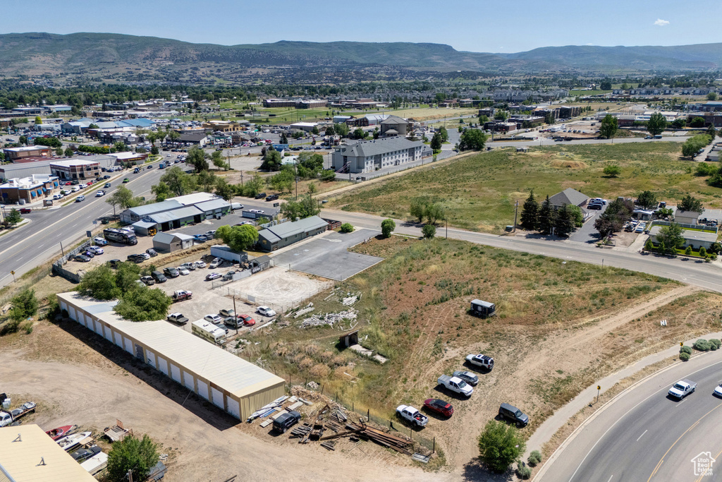 Drone / aerial view of a mountainous background