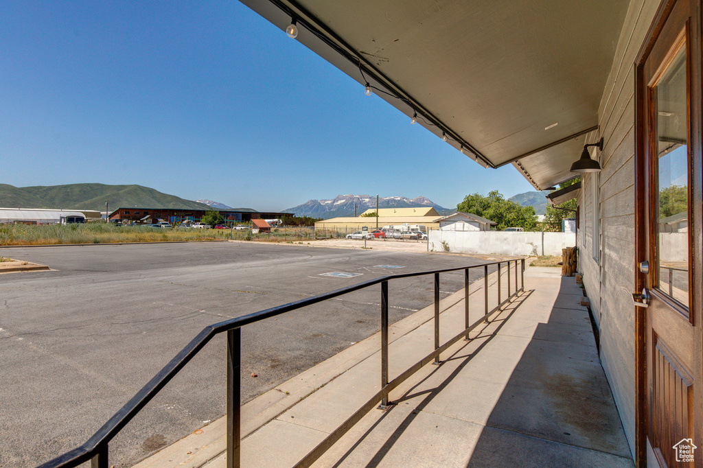 Patio / terrace featuring a mountain view