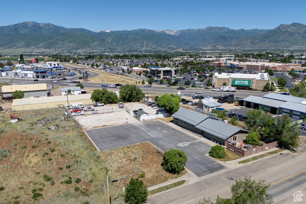 Aerial view of a mountain backdrop