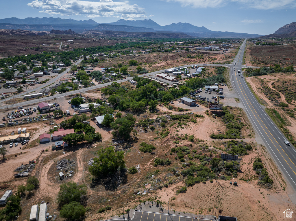 Drone / aerial view of a mountainous background