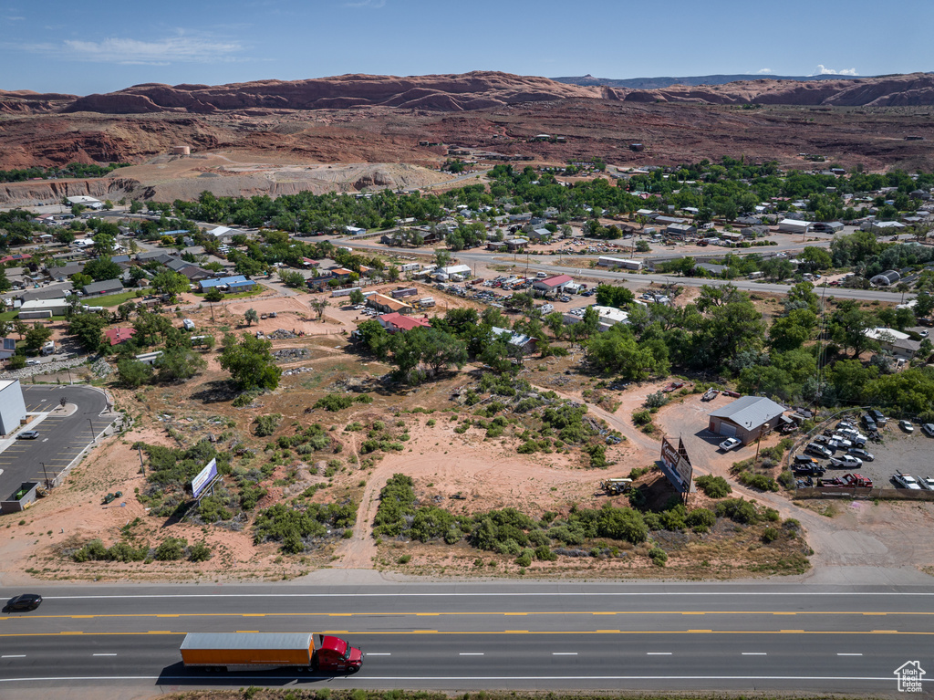 Aerial view of a mountain backdrop