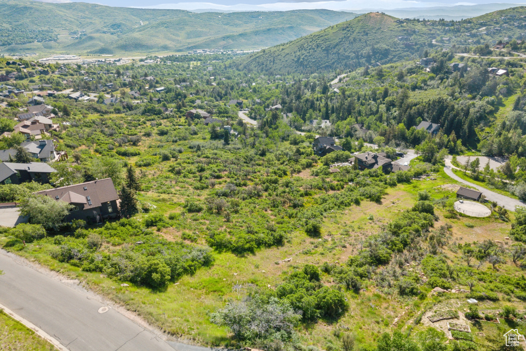 Drone / aerial view of a mountainous background