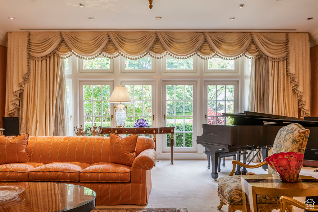 View of carpeted living area