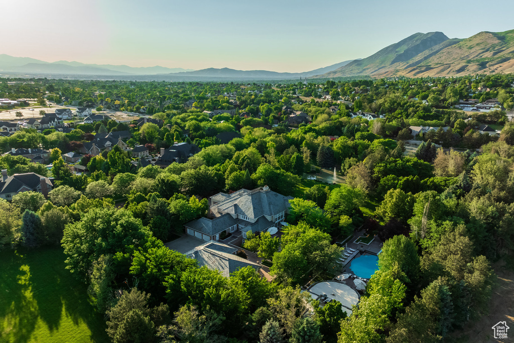 Bird's eye view of a mountainous background