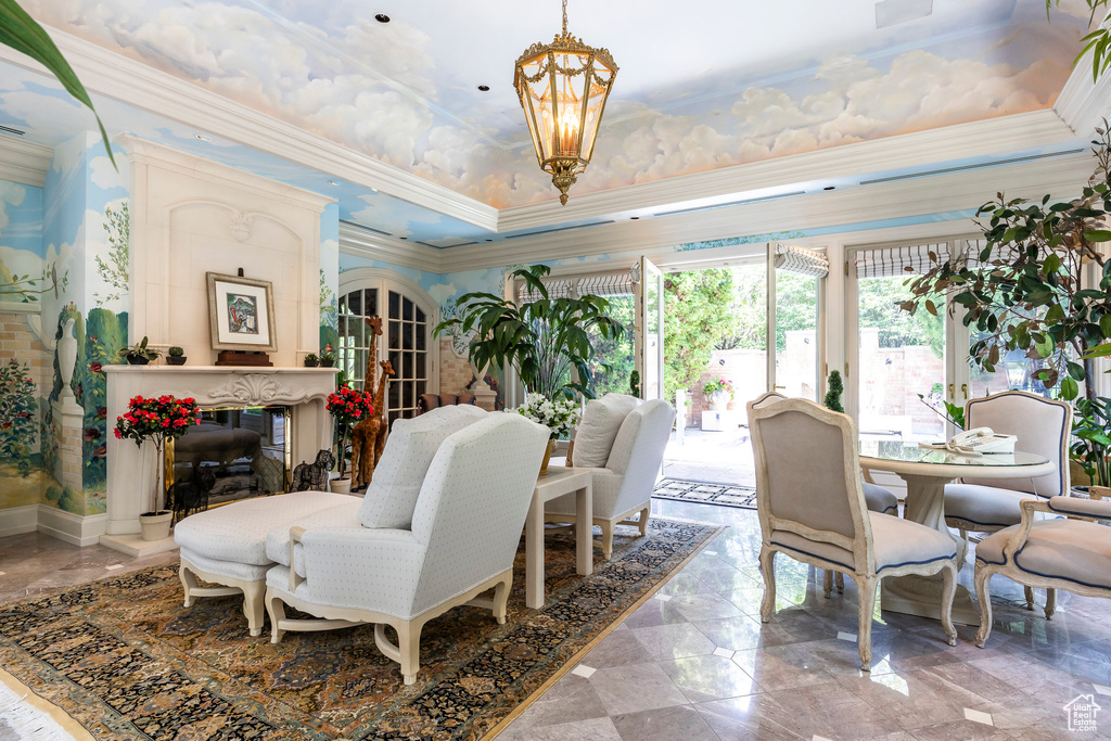 Lobby with ornamental molding