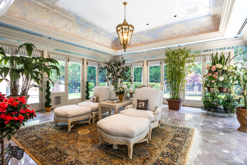 Community lobby featuring crown molding