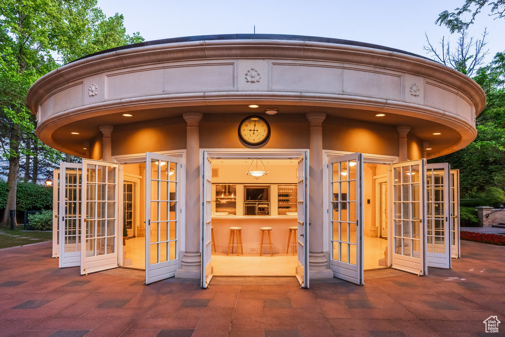 View of outdoor structure with french doors