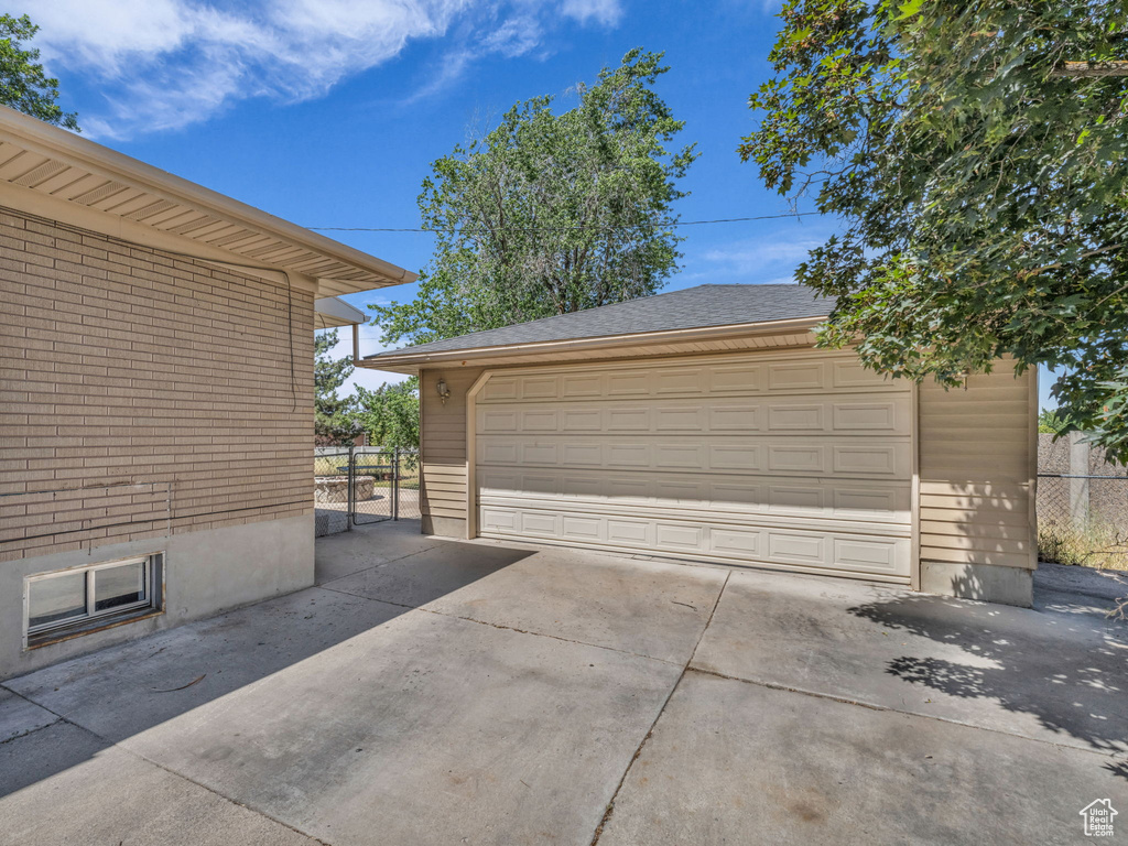 View of detached garage
