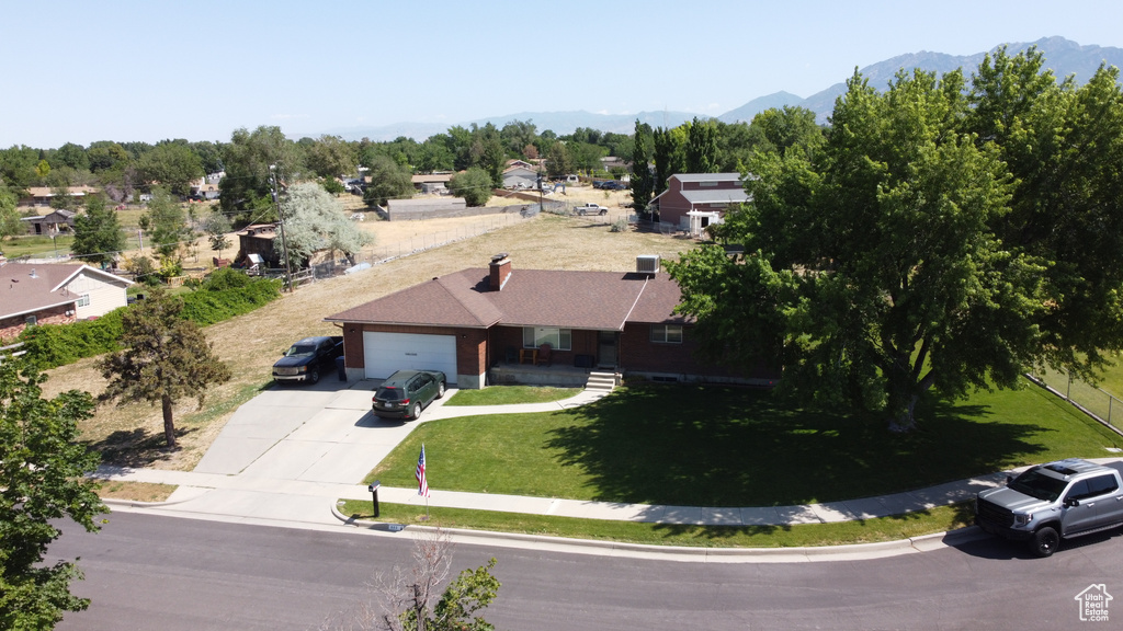 View from above of property featuring mountains