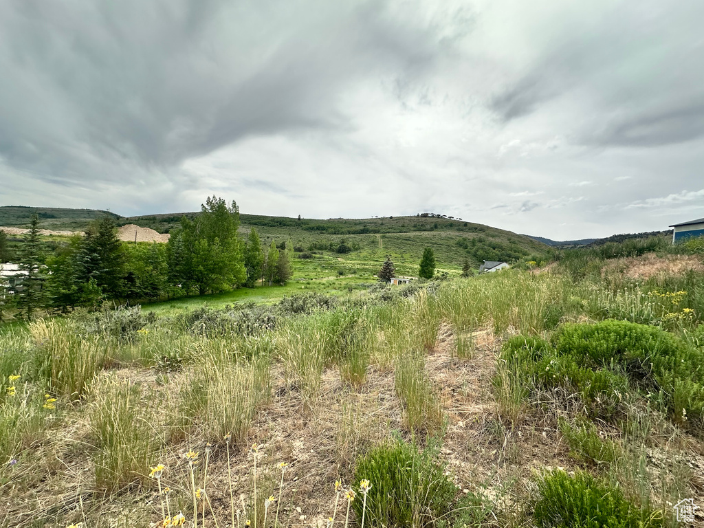View of mountain backdrop with rural landscape