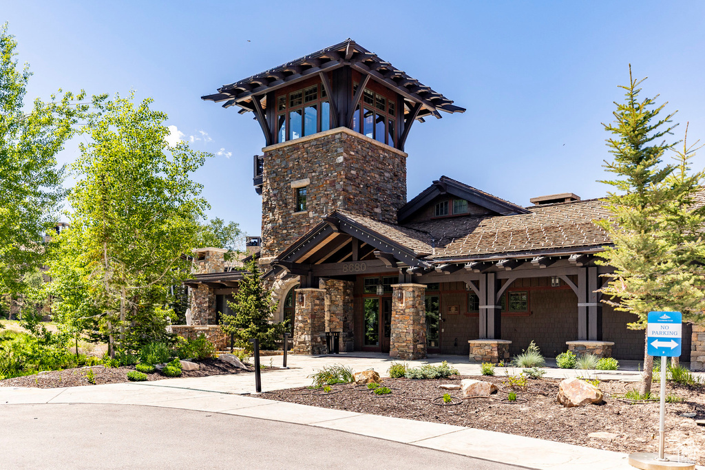 View of front of home featuring stone siding