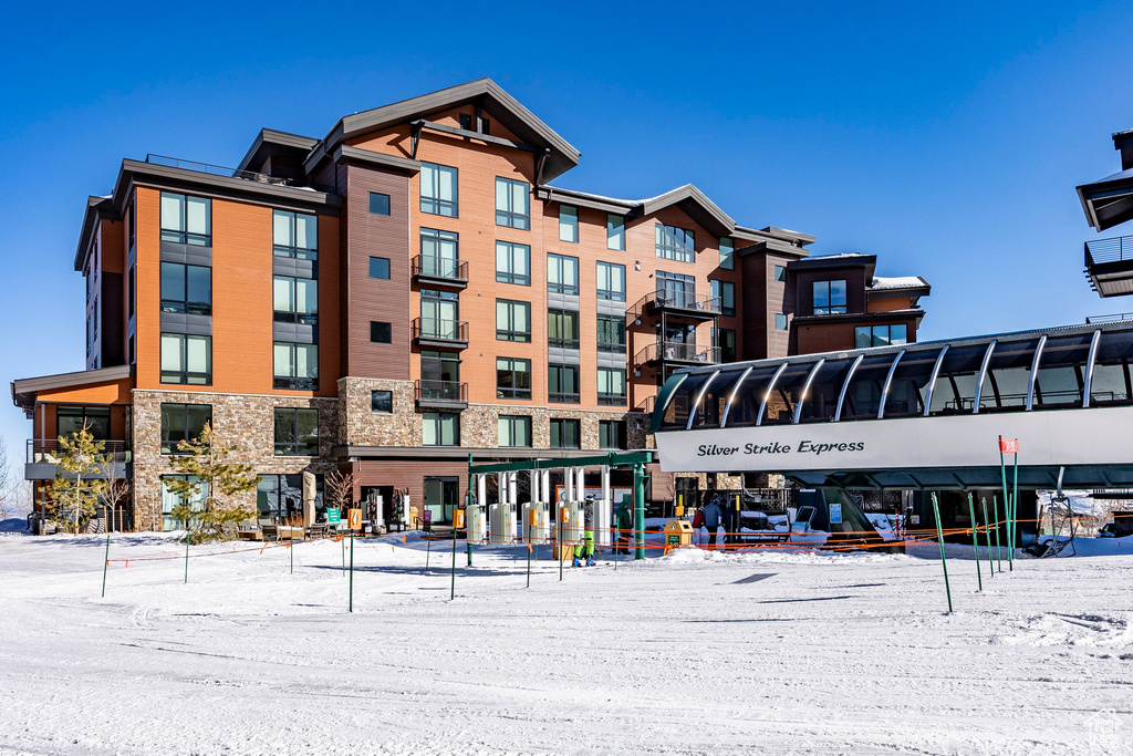 View of snow covered building