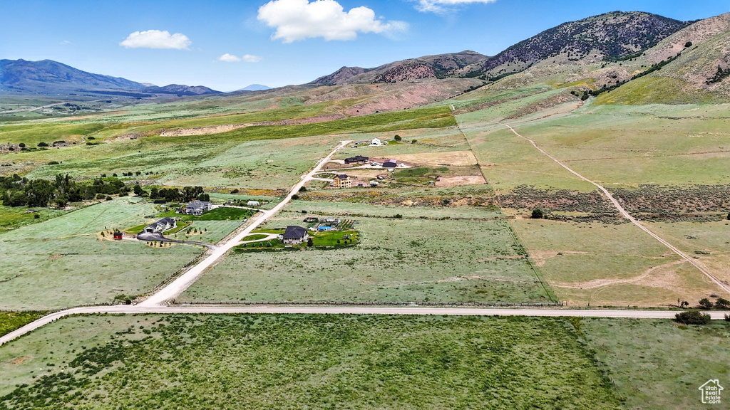Overview of rural landscape with mountains