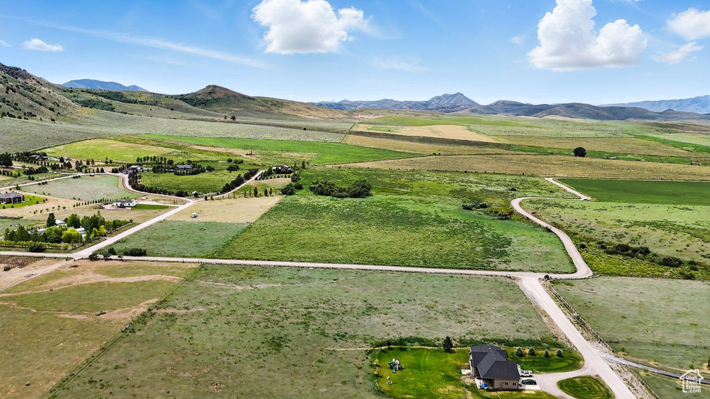 Overview of rural landscape featuring mountains