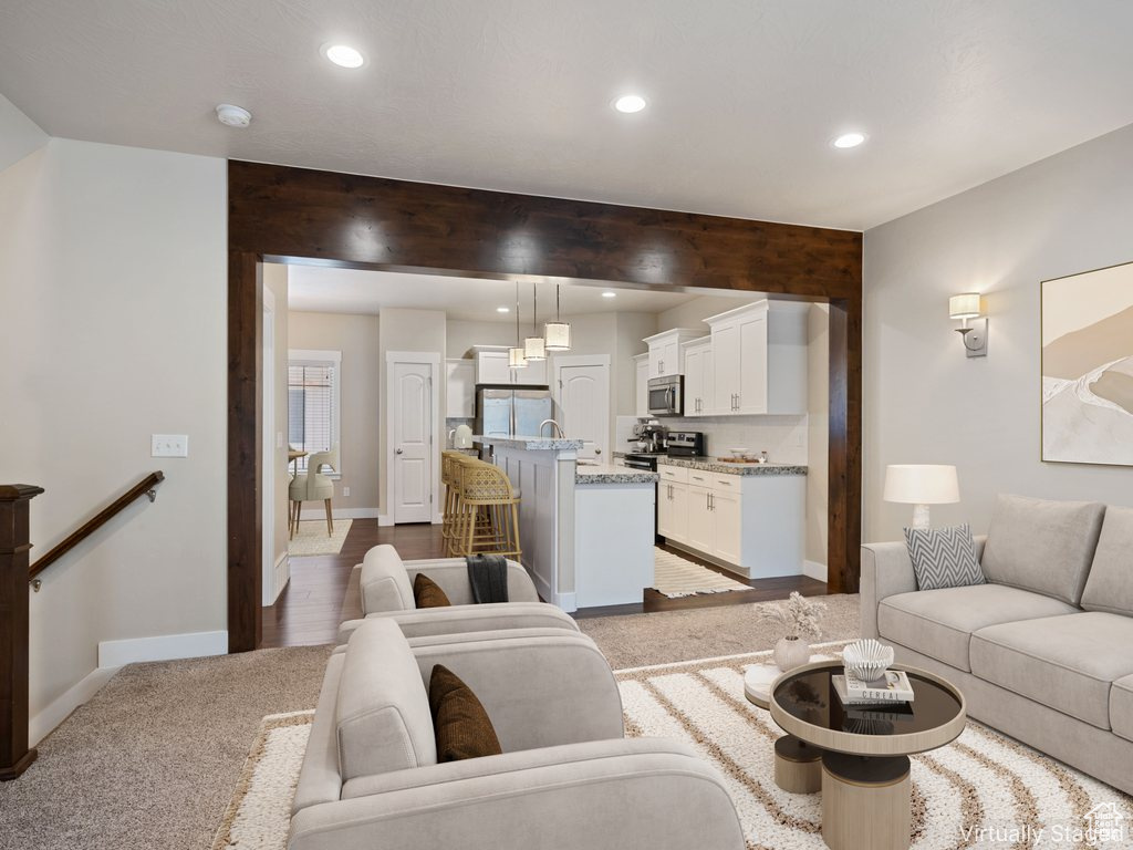 Living area featuring recessed lighting
