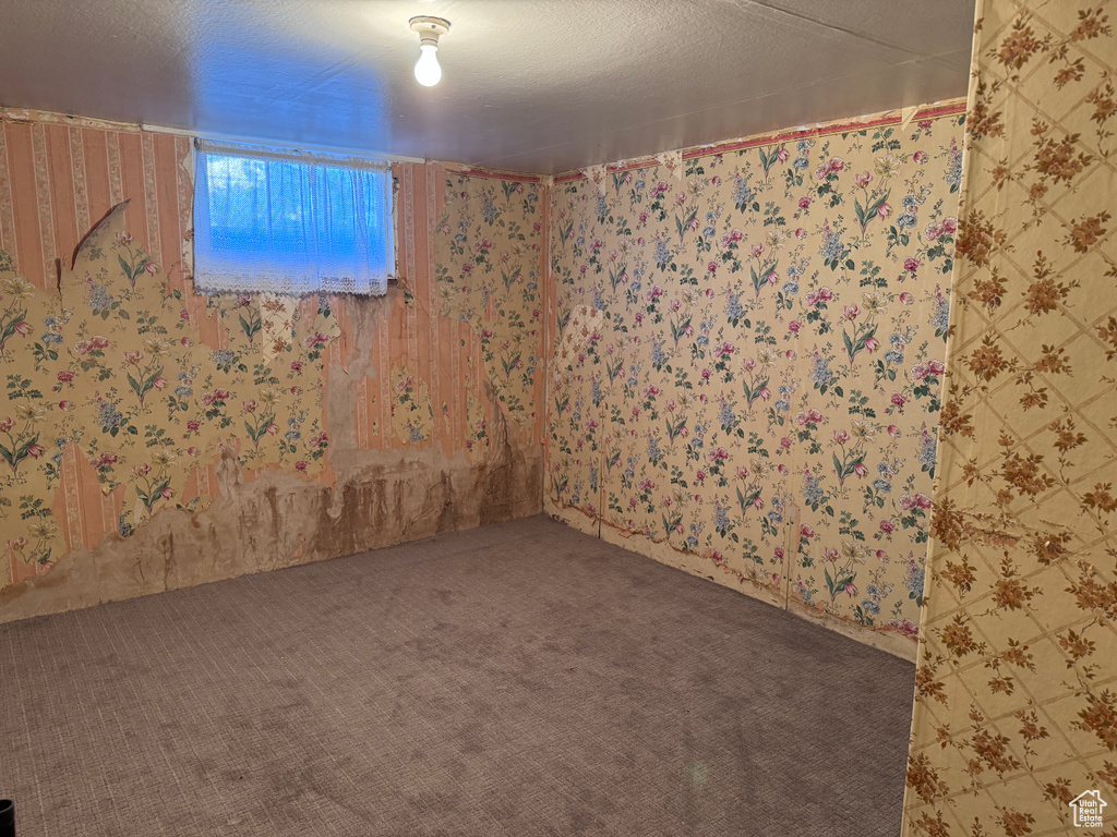 Spare room with carpet flooring and wallpapered walls