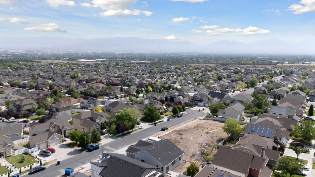 Aerial perspective of suburban area with mountains