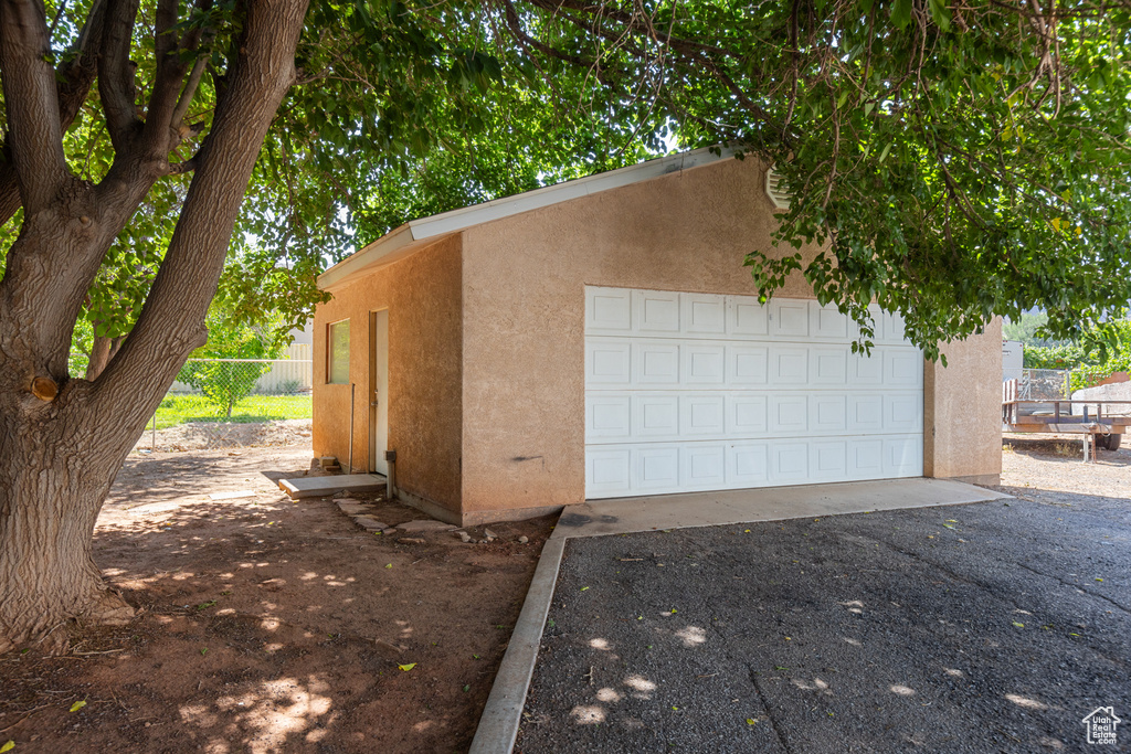 View of detached garage