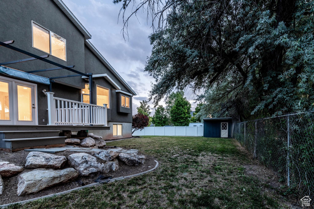 View of fenced backyard